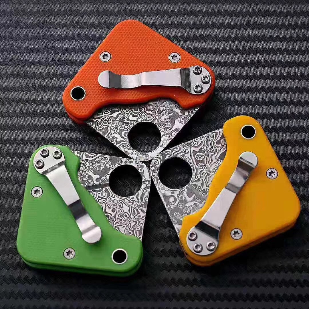 "2019 latest" damascus， square mini pocket knife, folding knife, sharp EDC tool G10 handle key chain, birthday gift collection