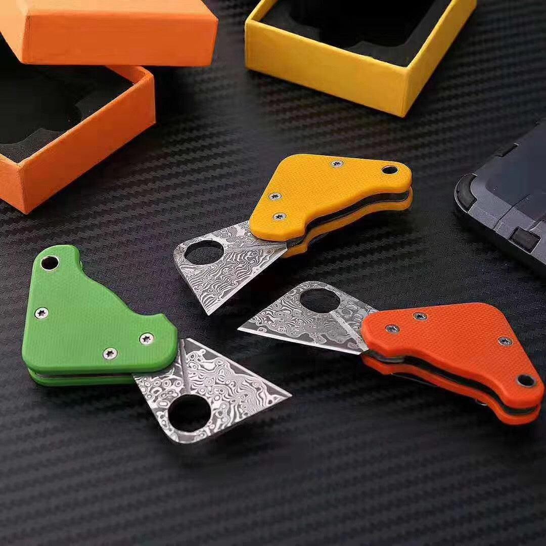 "2019 latest" damascus， square mini pocket knife, folding knife, sharp EDC tool G10 handle key chain, birthday gift collection