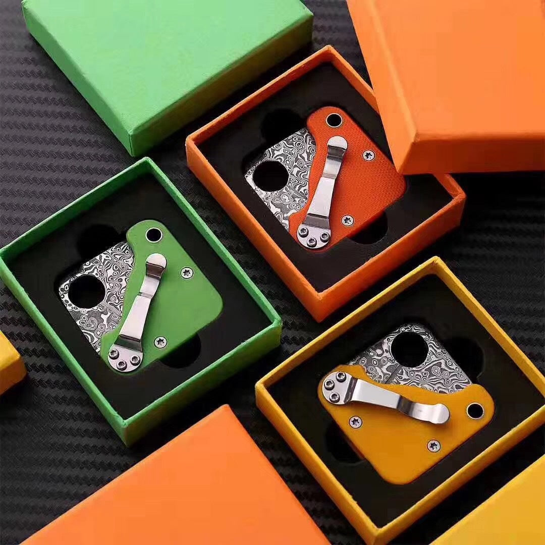 "2019 latest" damascus， square mini pocket knife, folding knife, sharp EDC tool G10 handle key chain, birthday gift collection