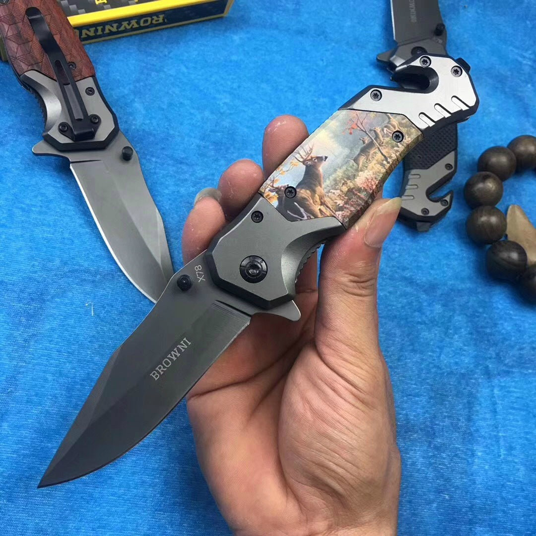 Browning Sports outdoor folding knife G10 handle fruit knife 440C knife gift knife survival tactical handle 3D printed pattern