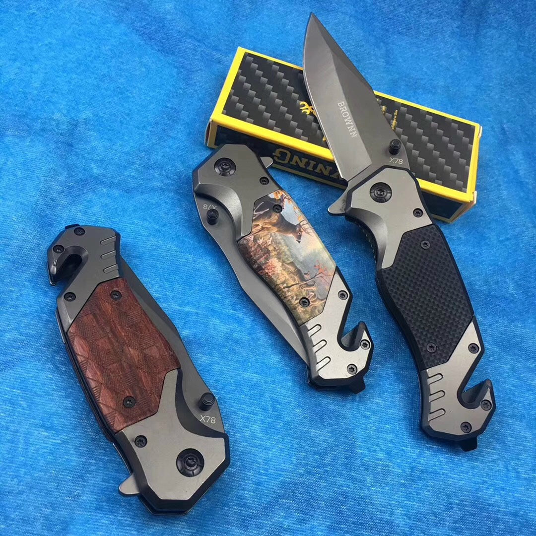 Browning Sports outdoor folding knife G10 handle fruit knife 440C knife gift knife survival tactical handle 3D printed pattern