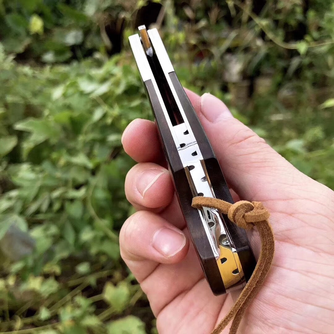 Imported Damascus steel, VG10 steel core bearing quick open folding knife, ebonwood handle, spring assisted pocket knife camping outdoor tools
