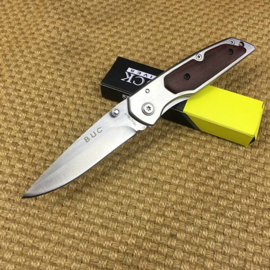 BUCK Outdoor multifunctional folding knife portable 7Cr17Mov blade key chain tactical rescue lifesaver tool steel + rosewood handle