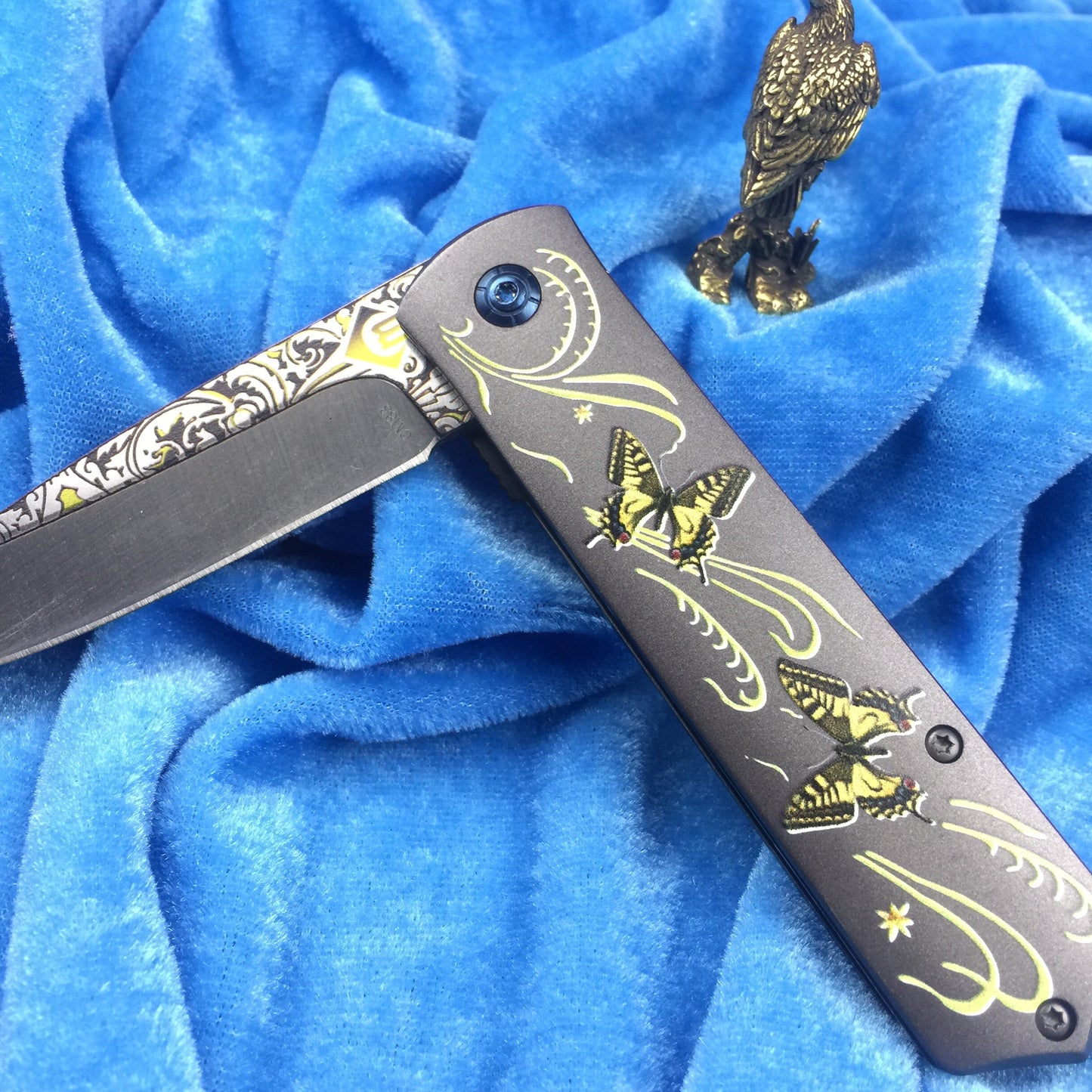 The latest mini camping 3D printed pattern handle + knife face, survival knife 440C multifunctional outdoor tactical rescue tool folding hunting
