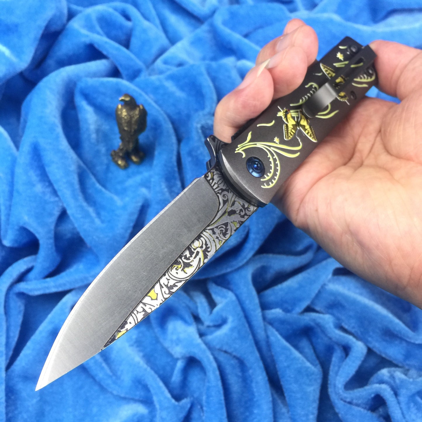 The latest mini camping 3D printed pattern handle + knife face, survival knife 440C multifunctional outdoor tactical rescue tool folding hunting