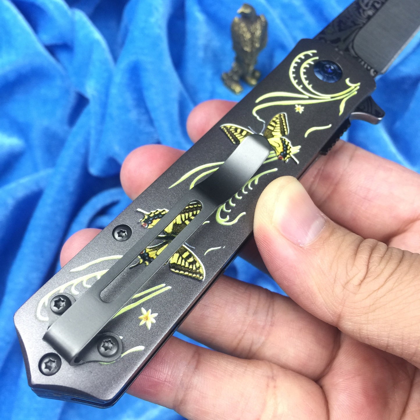 The latest mini camping 3D printed pattern handle + knife face, survival knife 440C multifunctional outdoor tactical rescue tool folding hunting