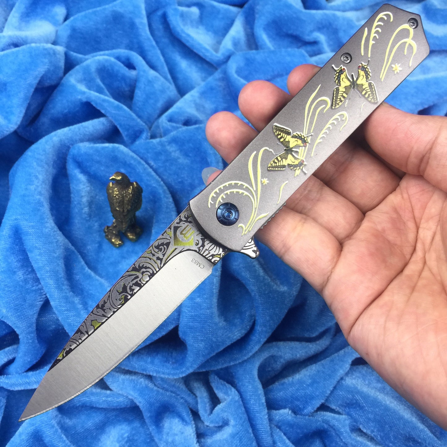 The latest mini camping 3D printed pattern handle + knife face, survival knife 440C multifunctional outdoor tactical rescue tool folding hunting