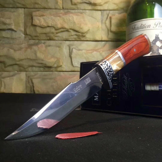Columbia Outdoor camping steel head + resin + color wood handle survival knife, 3Cr13Mov fixed-blade straight knife outdoor tactical rescue tool hunting