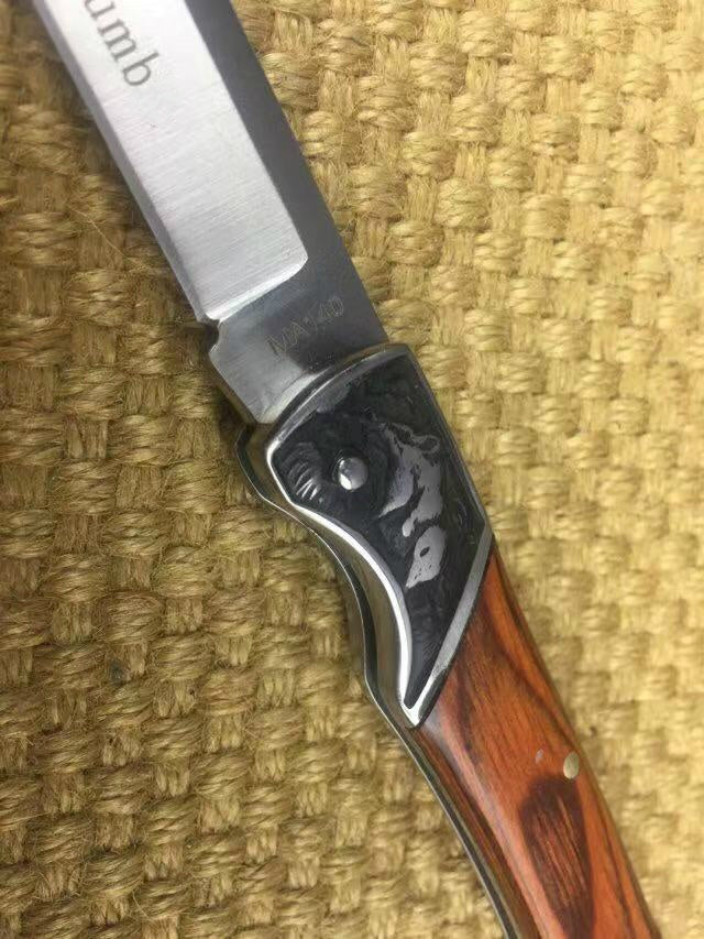 Columbia Folding pocket knife 3Cr13Mov tactical outdoor, all steel engraved + colorful wood handle hunting camping knife adventure and EDC tools