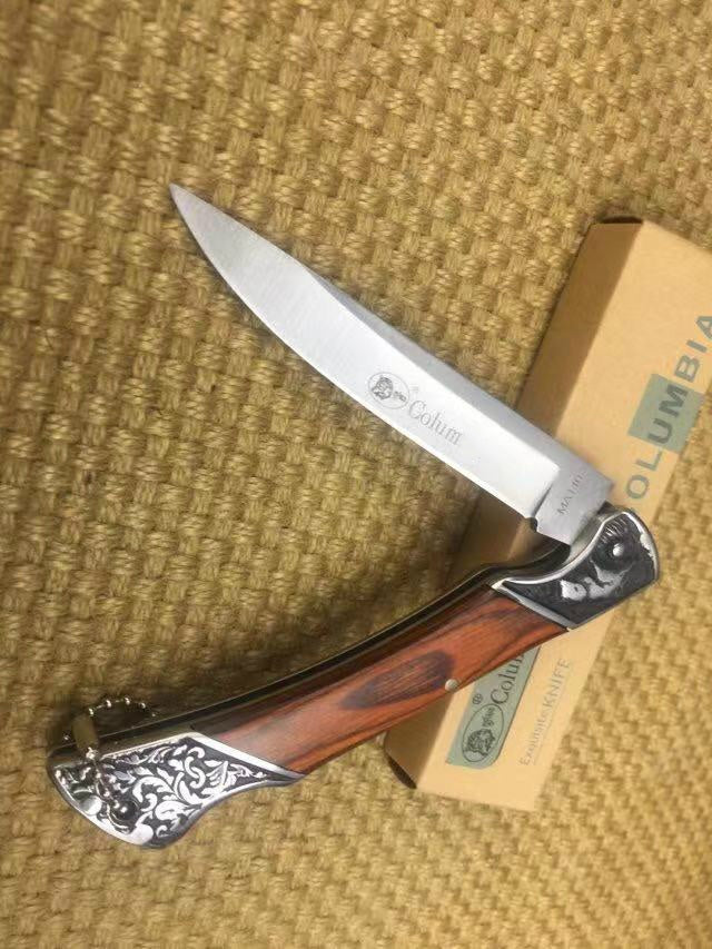 Columbia Folding pocket knife 3Cr13Mov tactical outdoor, all steel engraved + colorful wood handle hunting camping knife adventure and EDC tools
