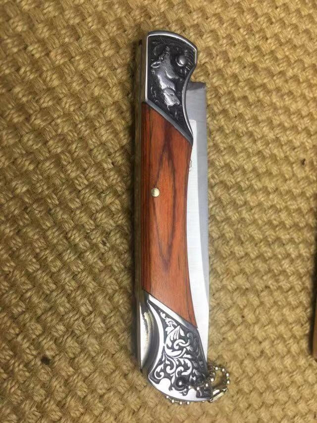 Columbia Folding pocket knife 3Cr13Mov tactical outdoor, all steel engraved + colorful wood handle hunting camping knife adventure and EDC tools