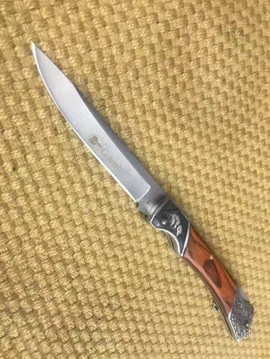 Columbia Folding pocket knife 3Cr13Mov tactical outdoor, all steel engraved + colorful wood handle hunting camping knife adventure and EDC tools