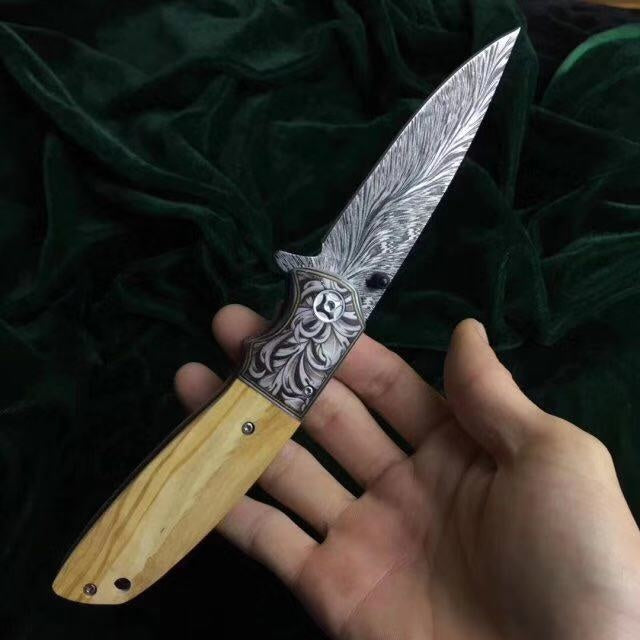 Outdoor survival essential camping knife, 57HRC folding knife, 3D printed color pattern camping knife tool