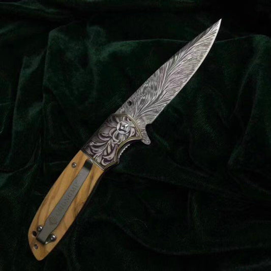 Outdoor survival essential camping knife, 57HRC folding knife, 3D printed color pattern camping knife tool
