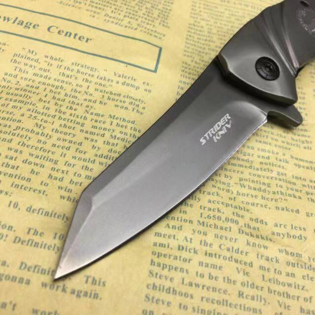 Strider Multifunctional outdoor tactical rescue tool, automatic folding hunting knife 5Cr15Mov blade camping equipment all steel handle
