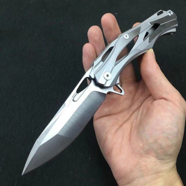 Survival mini portable folding camping tactics folding 5CR15MOV pocket ring outdoor tool hunting Edc steel handle knife holder