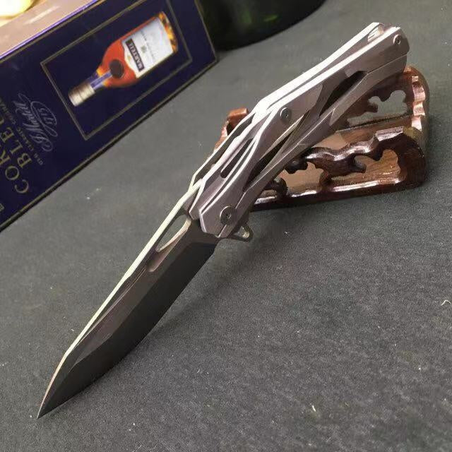 Survival mini portable folding camping tactics folding 5CR15MOV pocket ring outdoor tool hunting Edc steel handle knife holder