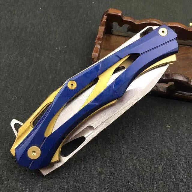 Survival mini portable folding camping tactics folding 5CR15MOV pocket ring outdoor tool hunting Edc steel handle knife holder