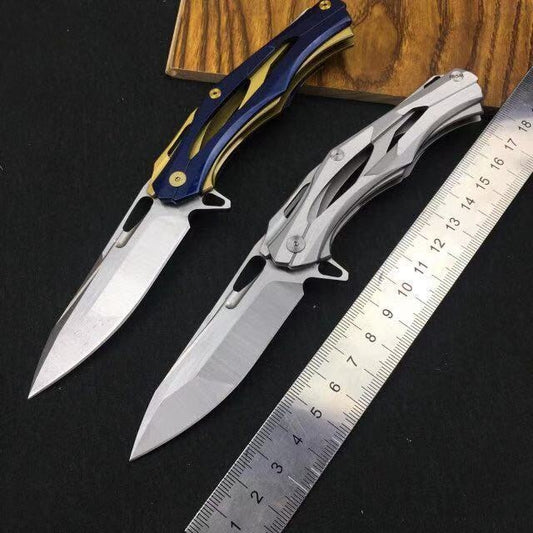 Survival mini portable folding camping tactics folding 5CR15MOV pocket ring outdoor tool hunting Edc steel handle knife holder