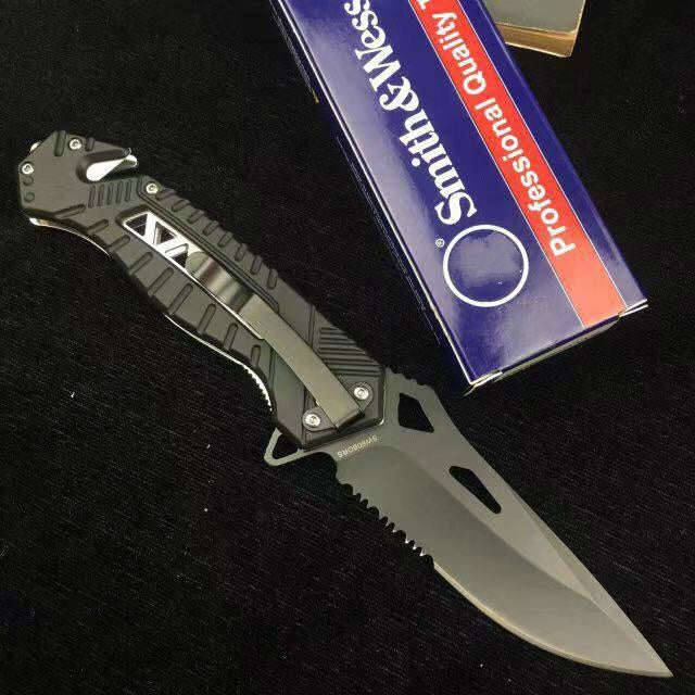 Smith wess Folding hunting knife 58HRC hardness grey titanium coated outdoor EDC tactical folding pocket knife