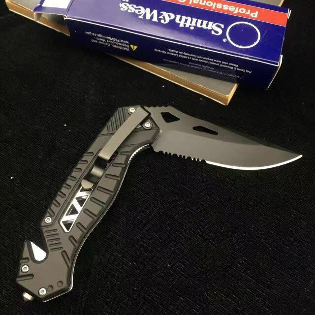 Smith wess Folding hunting knife 58HRC hardness grey titanium coated outdoor EDC tactical folding pocket knife