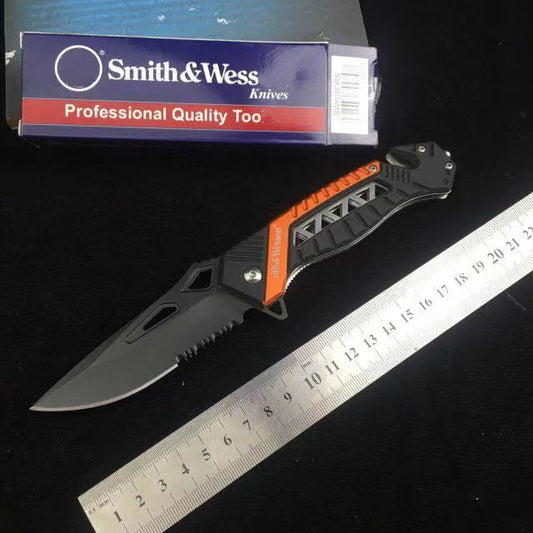 Smith wess Folding hunting knife 58HRC hardness grey titanium coated outdoor EDC tactical folding pocket knife