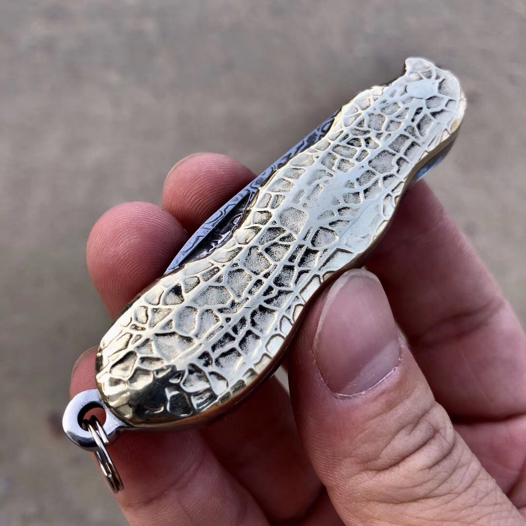 Mini peanut shape folding knife Damascus VG10 pocket knife key chain multi-function gift knife