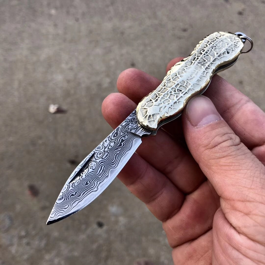 Mini peanut shape folding knife Damascus VG10 pocket knife key chain multi-function gift knife
