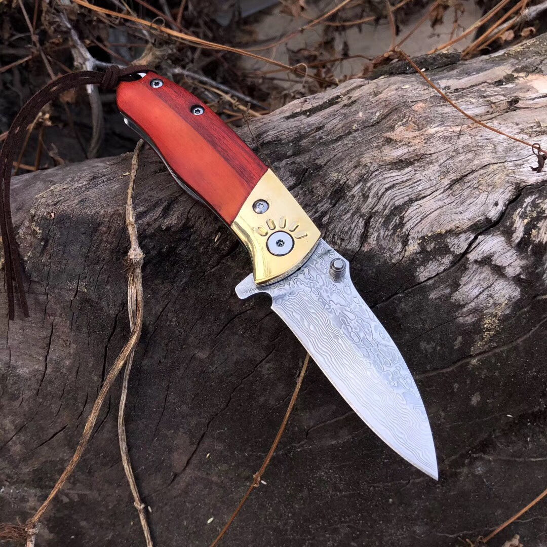 60HRC Damascus pocket knife tactical survival EDC knife outdoor hunting camping EDC rescue tool