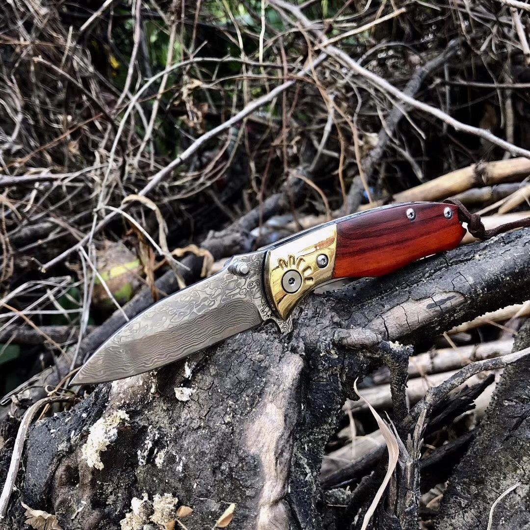 60HRC Damascus pocket knife tactical survival EDC knife outdoor hunting camping EDC rescue tool