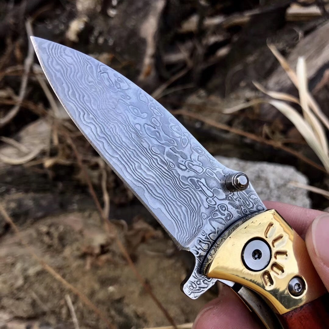 60HRC Damascus pocket knife tactical survival EDC knife outdoor hunting camping EDC rescue tool