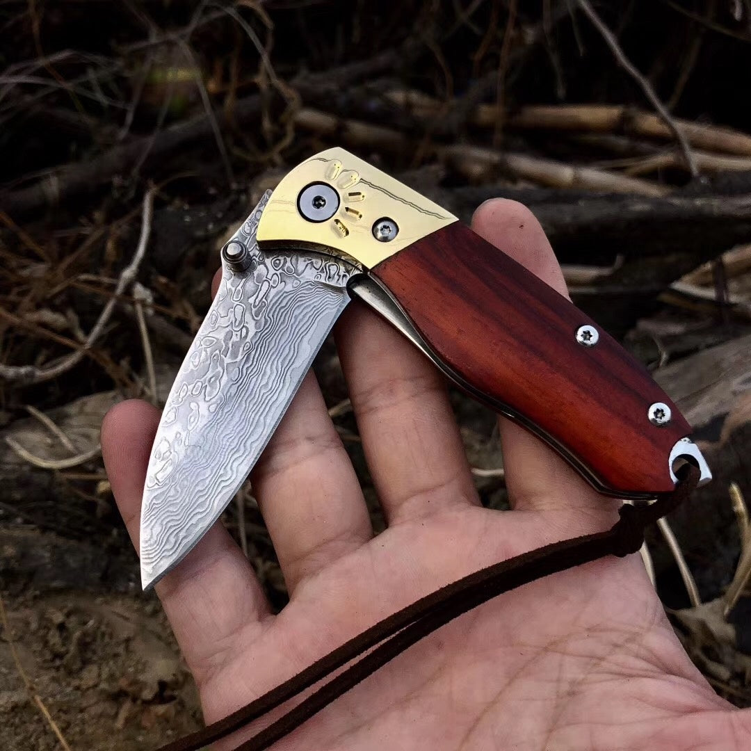60HRC Damascus pocket knife tactical survival EDC knife outdoor hunting camping EDC rescue tool