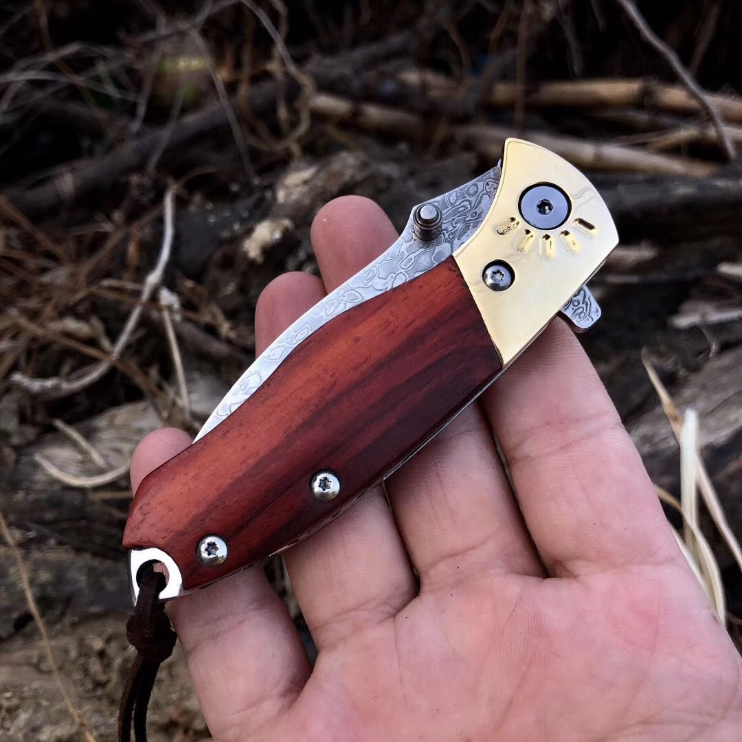 60HRC Damascus pocket knife tactical survival EDC knife outdoor hunting camping EDC rescue tool