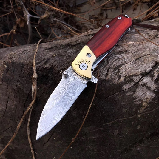 60HRC Damascus pocket knife tactical survival EDC knife outdoor hunting camping EDC rescue tool