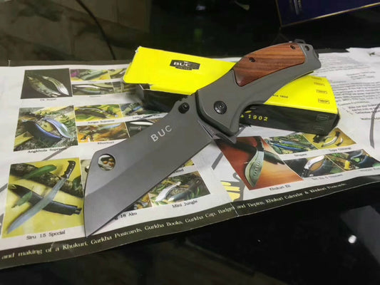 BUCK Creative outdoor self-defense knife 5CR15MOV fashion carry jungle knife survival knife folding knife all steel + acid branch wood handle
