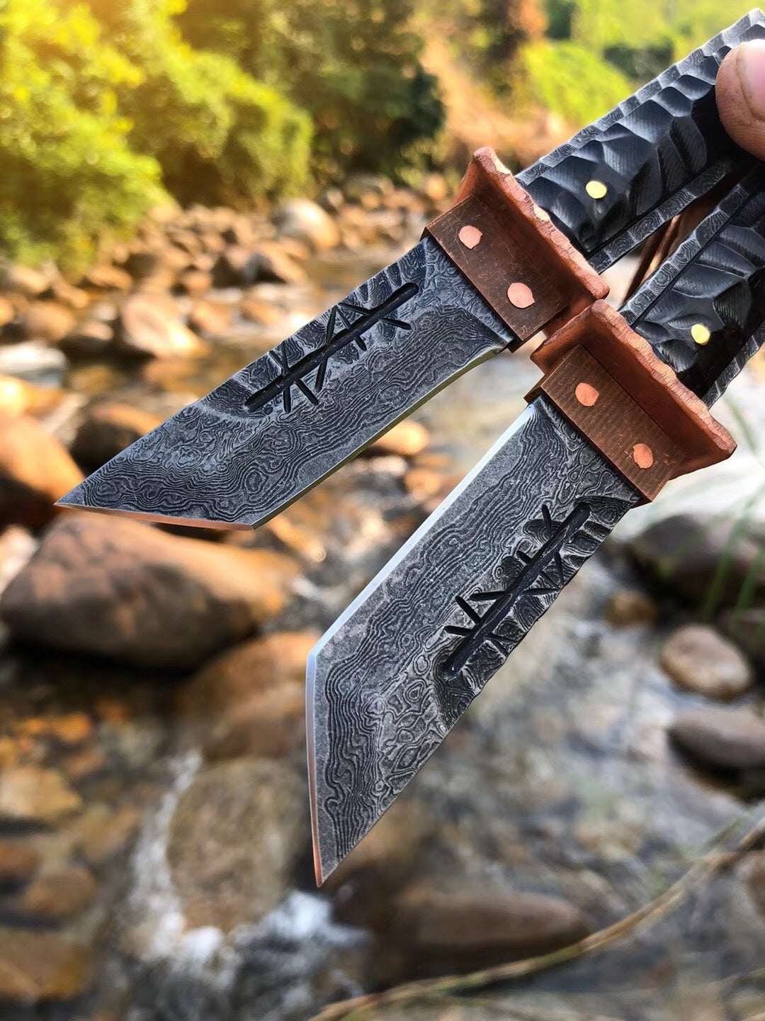 5.9 "ewood hand carved irregular grain Damascus knife tactical fixed blade emergency survival knife collection knife belt sheath