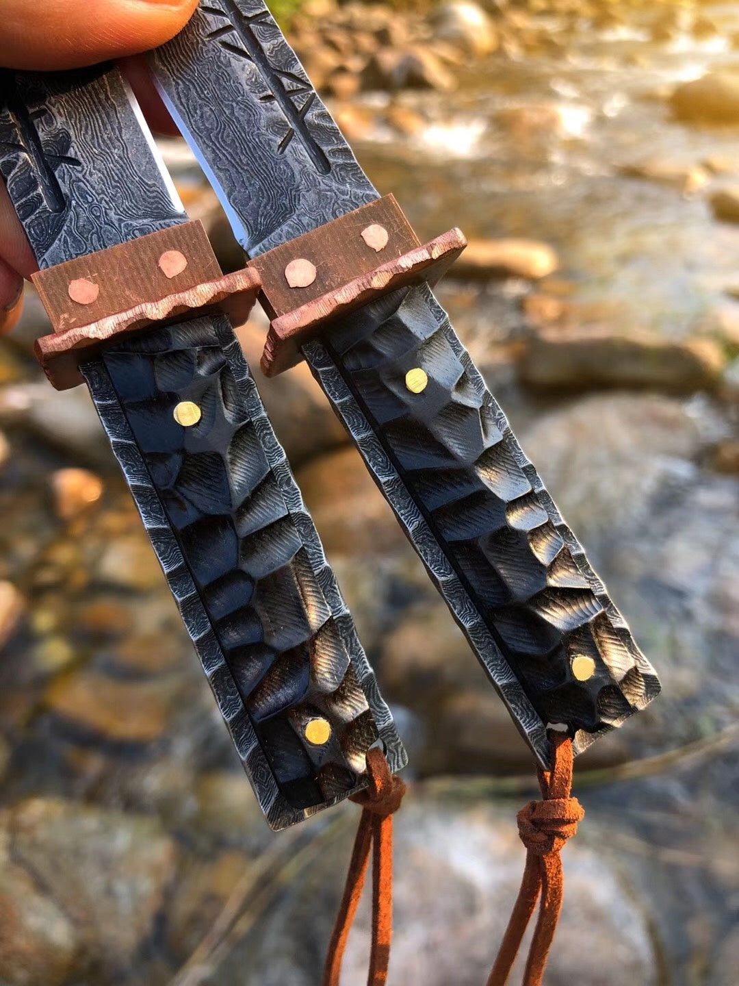 5.9 "ewood hand carved irregular grain Damascus knife tactical fixed blade emergency survival knife collection knife belt sheath