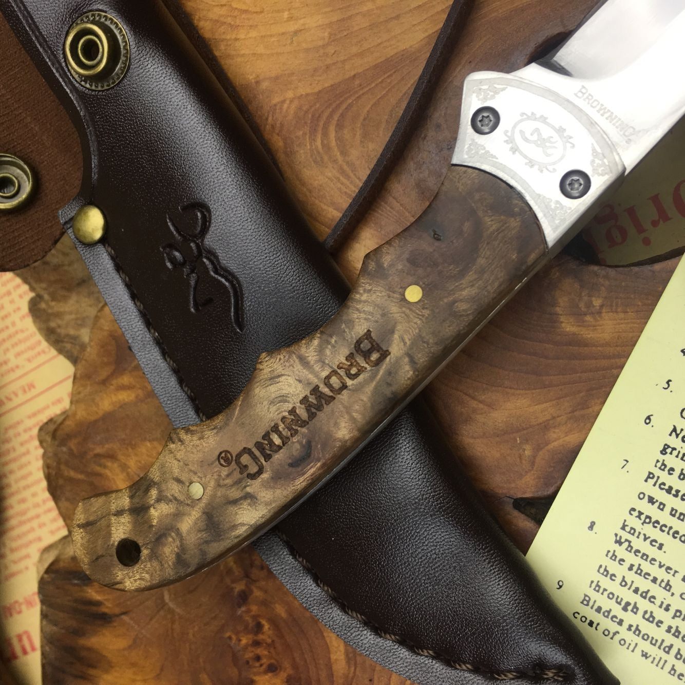 Browning 8.2 "combat hunting fixed knife 5Cr15Mov wooden handle military dagger survival tool with Sheath