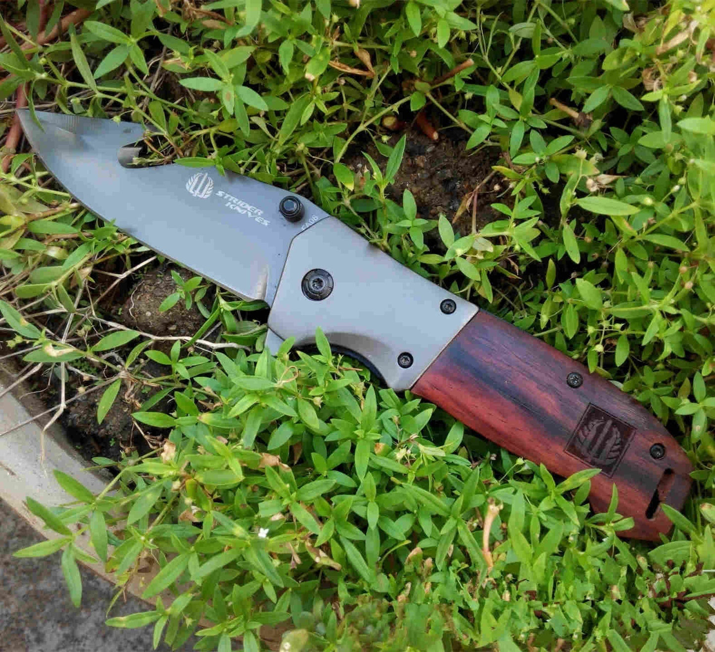 Assisted Open Knife Outdoor Folding Pocket Knife Cutting Tool Portable Survival Camping Self-defense Knife Wood Handle with Hook