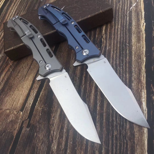 Outdoor high hardness folding knife, imported D2 steel camping tactical knife portable survival knife, titanium handle folding knife
