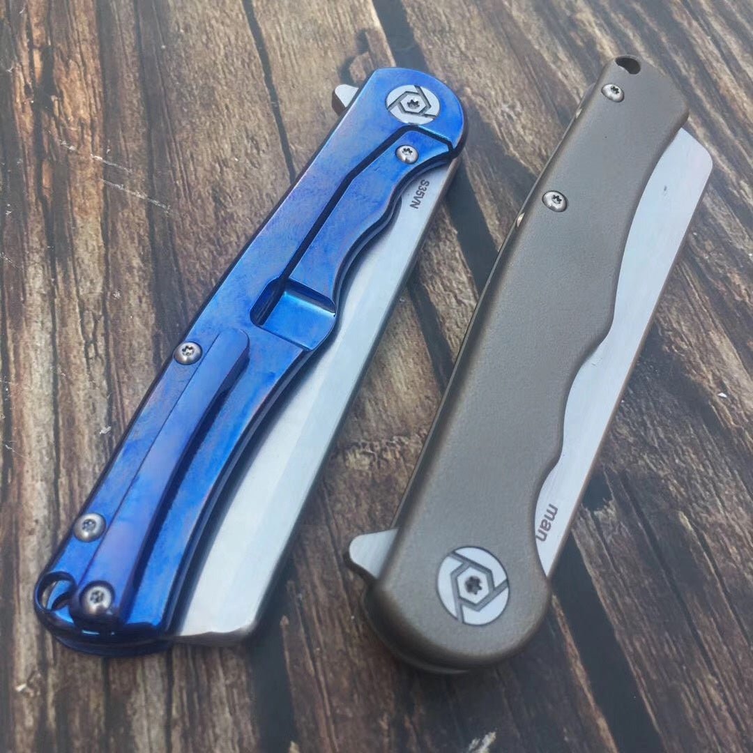 "Ch-man titanium alloy S35VN steel high-end folding knife" auxiliary folding pocket knife, razor blade, camping survival military outdoor tool"