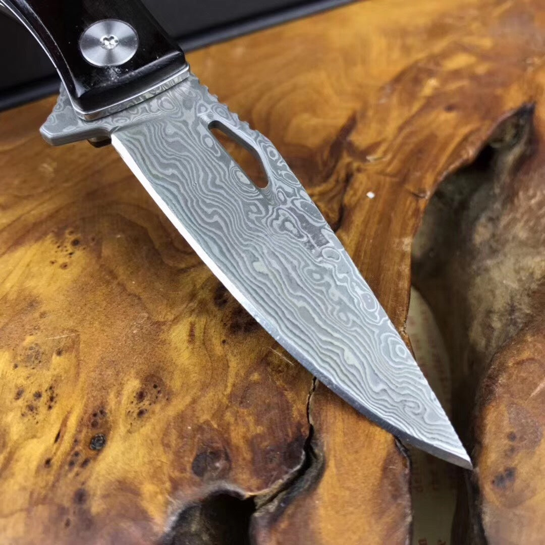 "Small Damascus steel" folding knife small pocket knife wooden handle collection gift carry-on key chain outdoor survival camping hunting knife