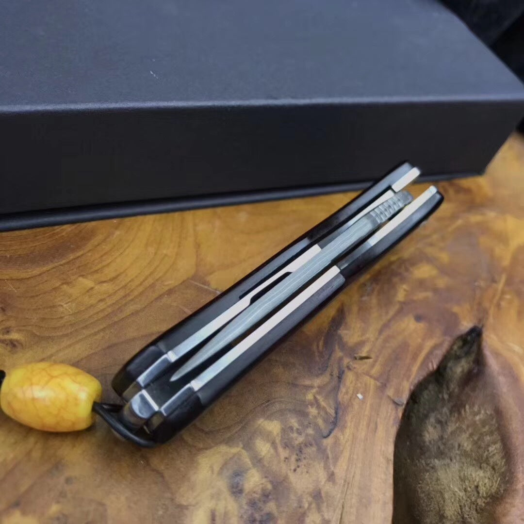 "Small Damascus steel" folding knife small pocket knife wooden handle collection gift carry-on key chain outdoor survival camping hunting knife