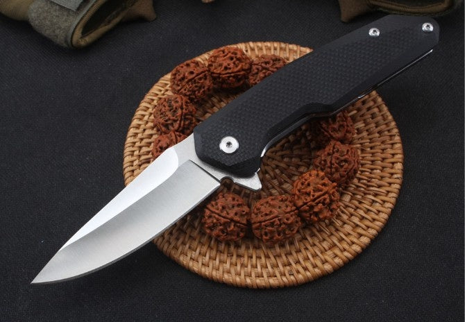 Black G10 steel bearing quick open folding knife tactical hunting survival EDC pocket knife camping outdoor combat portable multi-tool