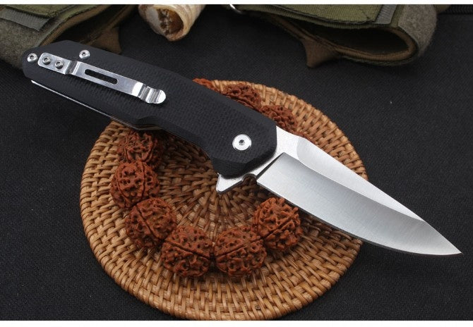 Black G10 steel bearing quick open folding knife tactical hunting survival EDC pocket knife camping outdoor combat portable multi-tool