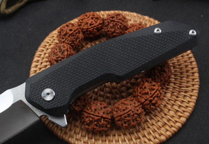Black G10 steel bearing quick open folding knife tactical hunting survival EDC pocket knife camping outdoor combat portable multi-tool