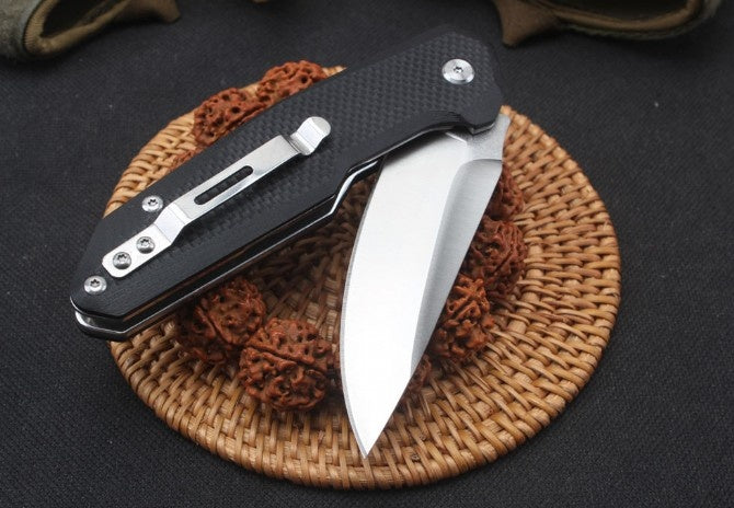 Black G10 steel bearing quick open folding knife tactical hunting survival EDC pocket knife camping outdoor combat portable multi-tool