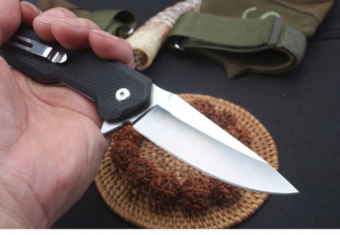 Black G10 steel bearing quick open folding knife tactical hunting survival EDC pocket knife camping outdoor combat portable multi-tool