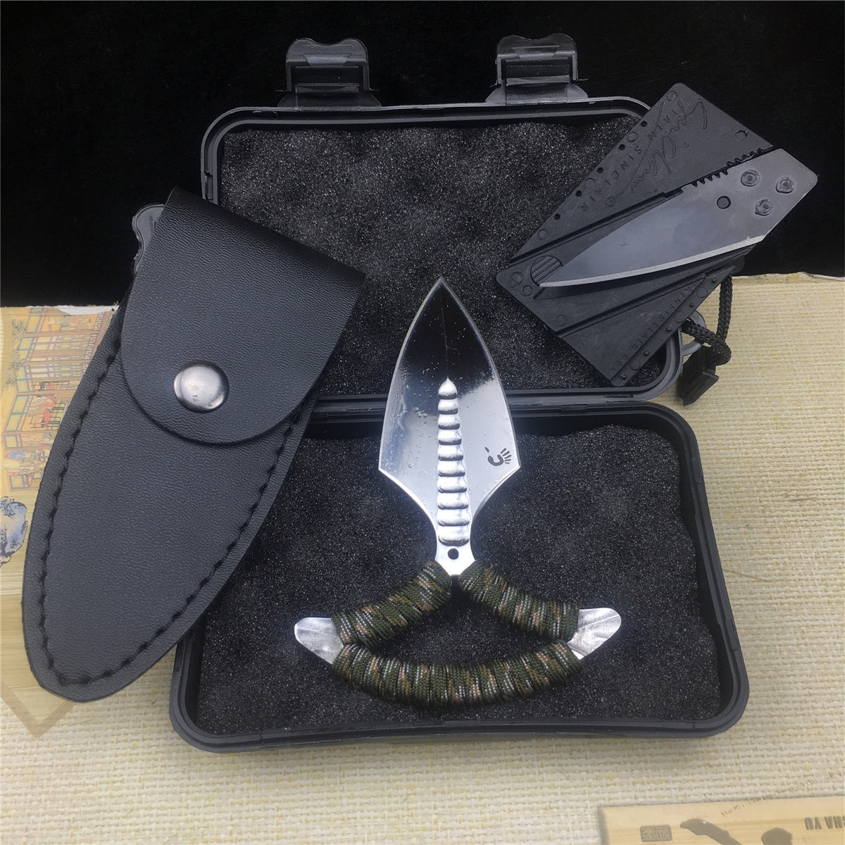 New Product Upgrades | Push knife + Card knife + Gifts Box Set '' 5.31 Inches Fist Knife Self-Defense Weapon Edc Tools(Style1 Style2)
