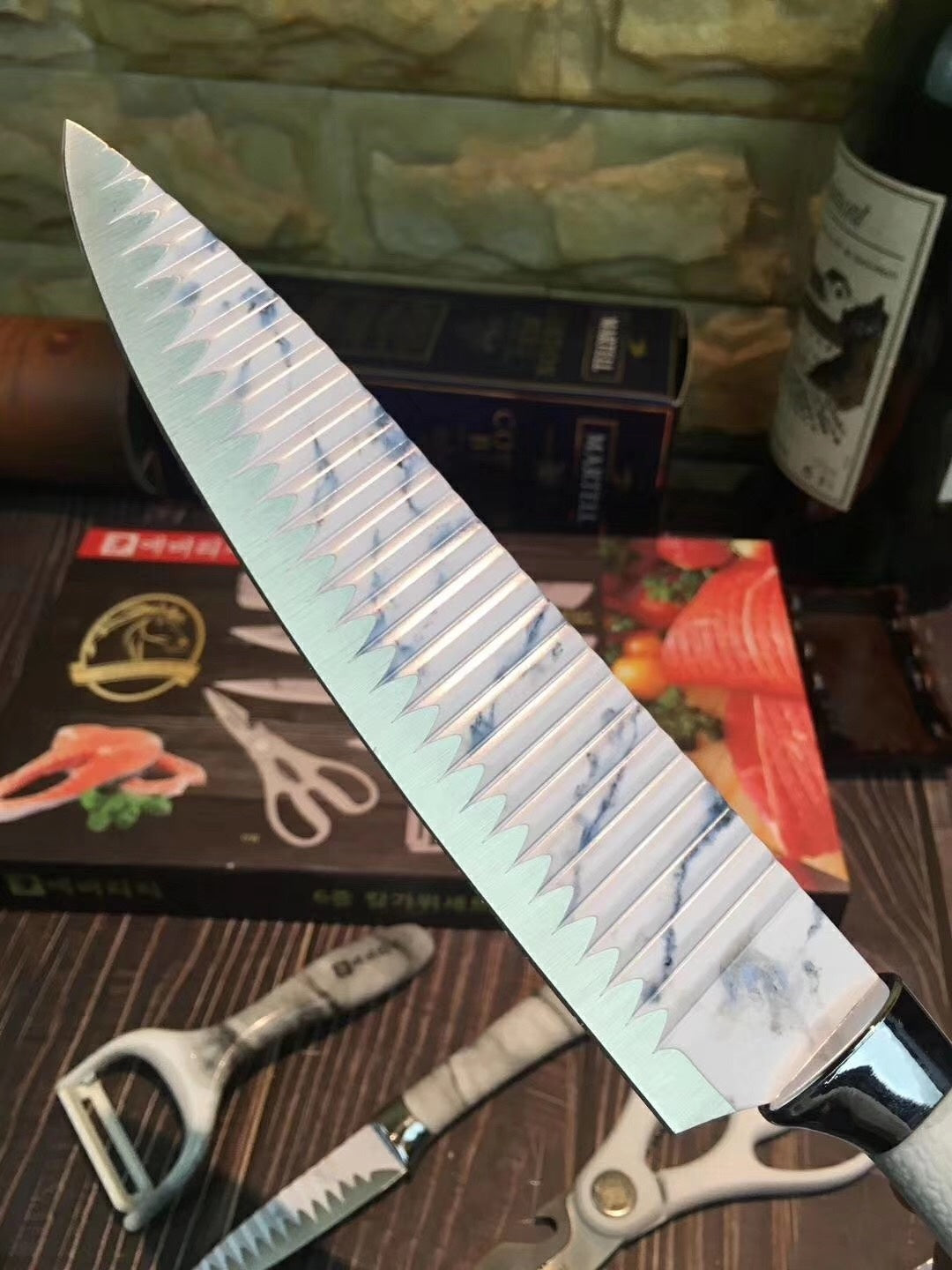 Kitchen Knives Set 6pcs EVERRICH 8" Chef Knife 8" Carving Knife 8" Small Cleaver 3.5" Paring Knife Scissors Ceramic Peeler Two colors are available